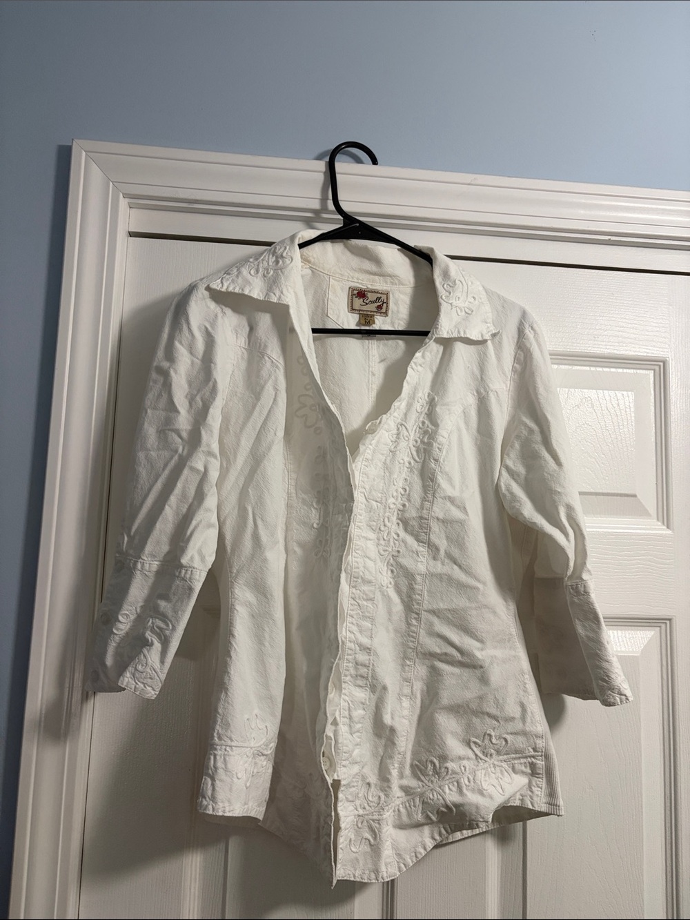 Scully White Embroidered Cotton Button-Down Shirt